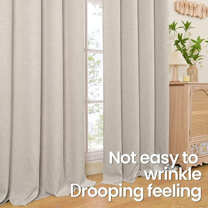 BGment Short Linen Curtains 45 Inch Length 2 Panels, Thick Textured Privacy Window Drapes Burlap for Small Bedroom Living Room Farmhouse Grommet Light Filtering, Stone Grey, Each 52 Inch Wide