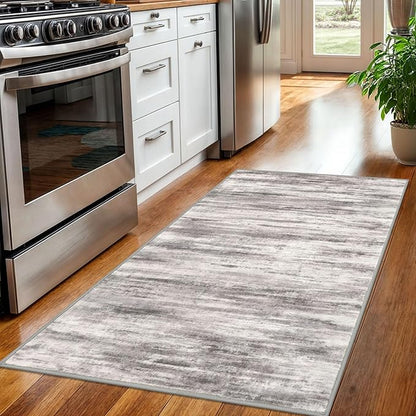 KOZYFLY Area Rug 3x5 Modern Ombre Living Room Area Rug, Washable Rugs for Bedroom Non-Slip Soft Stain Resistant Striped, Print Grey Beige Abstract Carpet for Living/Laundry/Kid Room