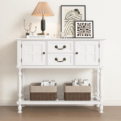 Console Table with Drawers, White Vintage Entryway Tables with Storage and Shelf, Hallway Table with Turned Legs, Narrow Behind Couch Sofa Table for Entryway, Hallway, Living Room