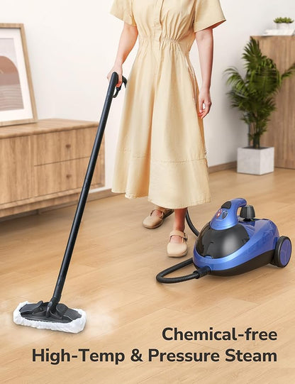 Aspiron Steam Cleaner, 80PSI 293°F Multipurpose Heavy Duty Canister Steamer,Built-In Storage, Handheld Steam Mop for Home Car Upholstery Bed Furniture Carpet Bathroom Tile Grout Floor Cleaning, Blue