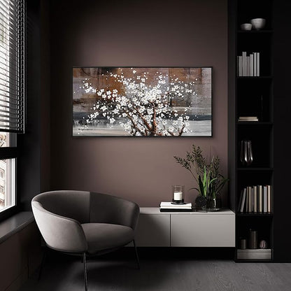 KLAKLA Framed Wall Art - Black Frame Canvas Wall Decor - Flower Picture Artwork for Wall - Large Paintings for Living Room Brown Background Bedroom Office Plum Blossom Art Prints 20x40