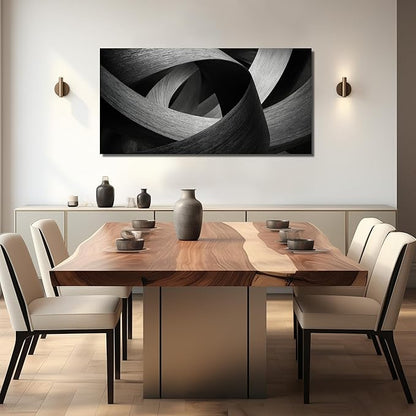 JuhaiArt Abstract Canvas Art for Living Room Bedroom Office Black Wall Decor Gray Picture Artwork 24" x 48" Lines Prints