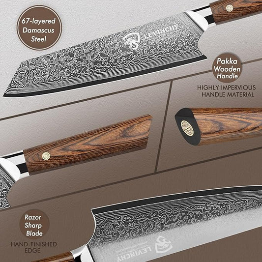 Damascus Chef Knife 8 inch with Ergonomic Pakka Wood Handle, Professional Japanese Damascus Steel Kitchen Knife