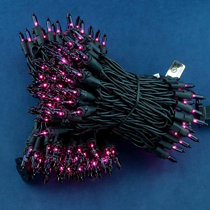 200 Count Purple Christmas Lights, Pack of 2 Strands 100 Count 33 ft Black Wire UL Listed Halloween String Light (Purple)