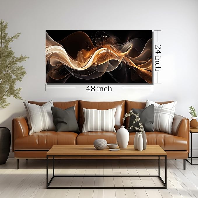 JuhaiArt Abstract Canvas Wall Art Bedroom Black Wall Decorations Gold Picture for Living Room Office 24" x 48" Lines Artwork