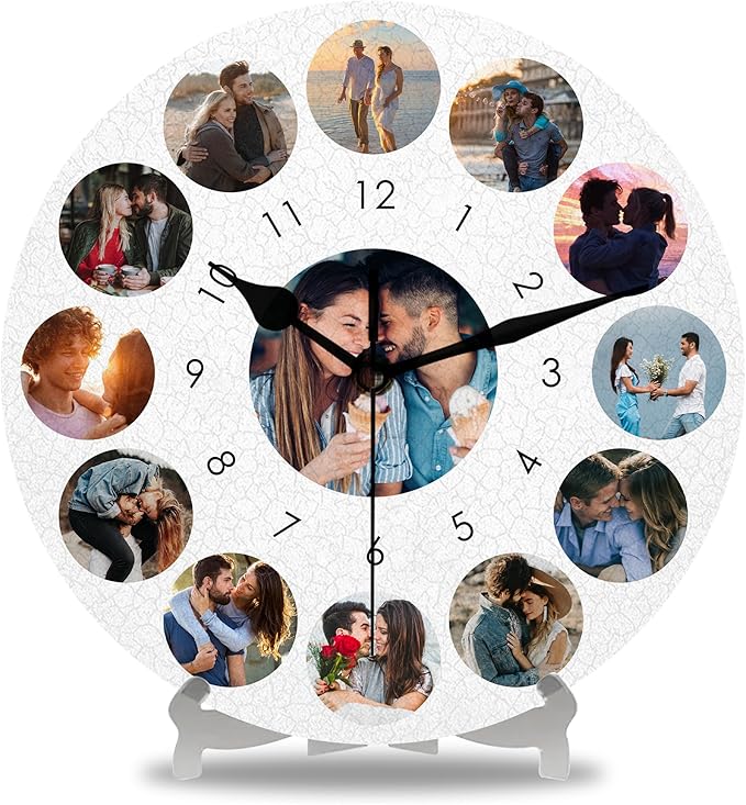 Personalized Wall Clock with Picture, Custom Photo Clocks Gift for Christmas Valentine's, Birthday, Wedding, Living Room, Kitchen Bathroom, Bedroom, Home Decor Gift for Couples Family