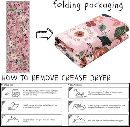 Rugcomf Runner Rug for Hallways Kitchen Rug Non Slip 2'6''x8' Washable Runner Rugs with Rubber Backing Soft Floral Carpet Runner for Hallways, Kitchen, Laundry, Bedroom, Bathroom(Pink)