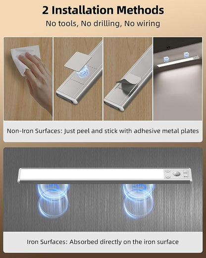 EZVALO 134 LED Under Cabinet Lights, 3200mAh Rechargeable Motion Sensor Light Indoor, Dimmable Magnetic Closet Lights with 3 Color Temps, Wireless Under Counter Lights for Kitchen, Stair (2 Pack)