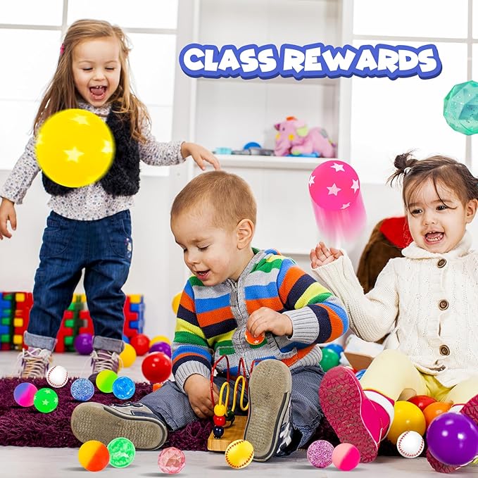 Bouncy Balls for Kids 24 Pieces 6 Styles 32 mm Assorted Bouncy Balls Toys for Kids Party Favors, Birthdays Party Favors, Classroom Prizes