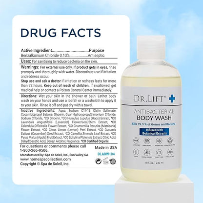 Antibacterial Body Wash | Kills 99.9% of Germs | Made in America | Antibacterial Soap - Infused with Botanical Extracts | Shower Gel Body Wash for Women & Men | Liquid Bath Soap - 8 Oz