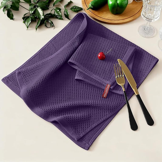 Kitinjoy 100% Cotton Kitchen Towels and Dishcloths Set, 8 Pack Waffle Weave Dish Towels Ultra Soft Absorbent Quick Drying Dish Rags, 13 x 28 Inch and 12 X 12 Inch, Eggplant