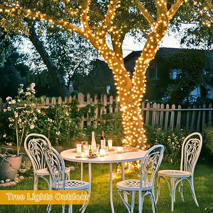 JMEXSUSS 168FT 600 LED Christmas Lights Outdoor Waterproof 8 Modes Indoor String Lights for Outside Warm White Christmas Tree Lights Plug in for Bedroom Wedding Party Holiday Classroom Decorations