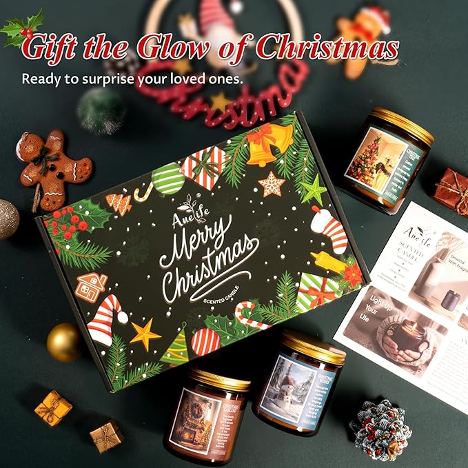 Christmas Candle Gift Set, 6 Pack Holiday Scented Soy Candles for Home, Winter Aromatherapy Candle, Xmas Gift for Women Men, Long Lasting Christmas Tree, Cookie, Spice, Garland, Eve & Wishes Fragrance