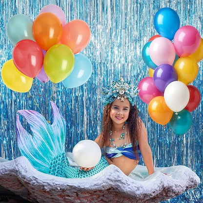 GOER 3.2 ft x 8.2 ft Metallic Tinsel Foil Fringe Curtains Party Photo Backdrop Party Streamers for Birthday,Graduation,New Year Eve Decorations Wedding Decor (Light Blue,3 pcs)