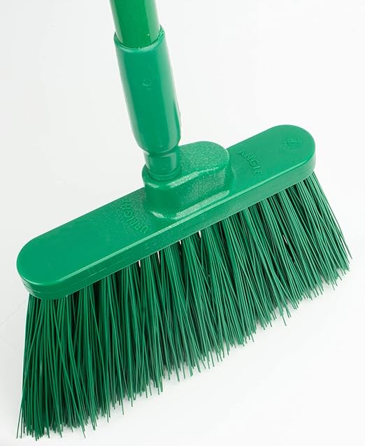SPARTA 41083EC09 Plastic Color Coded Broom, Unflagged Bristles, Long Broom With Angled Head For Small Debris Cleaning, 56 Inches, Green