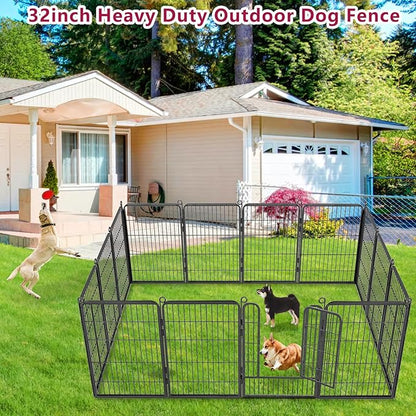 Dog Playpen Outdoor, 32 inch Heavy Duty Dog Fence Outdoor for Yard 14 Panels Rustproof Metal Pet Puppy Playen Dog Pens Outside for Large Medium Dogs Pet Fence for RV Camping, Yard