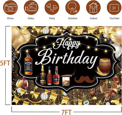 Whiskey Backdrop, 7x5FT Whiskey Background Banner for Men's Party Decorations