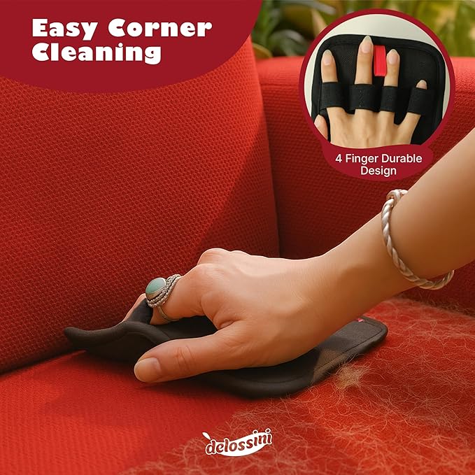 Pet Hair Removal Glove, Reusable Electrostatic Pet Hair Remover Glove for Cat & Dog, Washable 4 Finger Upgraded Version Pet Hair Mitt for Couch, Furniture, Car Seat - 2 PCS