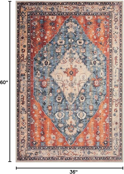 SERISSA Area Rug 3x5 Boho Tribal Rugs for Bedroom, Washable Kitchen Rugs Non-Slip, Ultra Soft Print Distressed Vintage Entry Rug Low-Pile Throw Rug Carpet for Nursery Living Room Dorm Decor