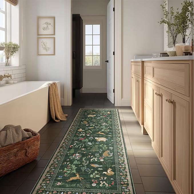 Washable Kitchen Rug Runners for Hallways: 2'x6' Bedroom Runner Rug Non Slip Low-Pile Stain Resistant Carpet Runner for Indoor Entryway Hallways Kitchen Laundry Room Beside Farmhouse