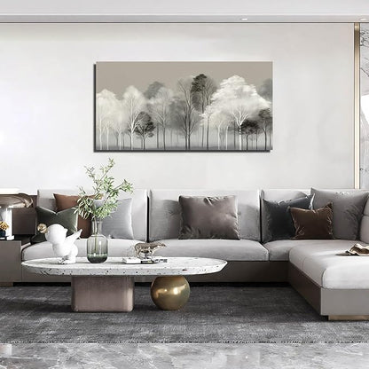 Prepeyssee Black and White Tree Wall Art for Living Room Large Landscape Modern Artwork Gray Forest Picture for Bedroom Home Office Ready to Hang 24x48 Inch