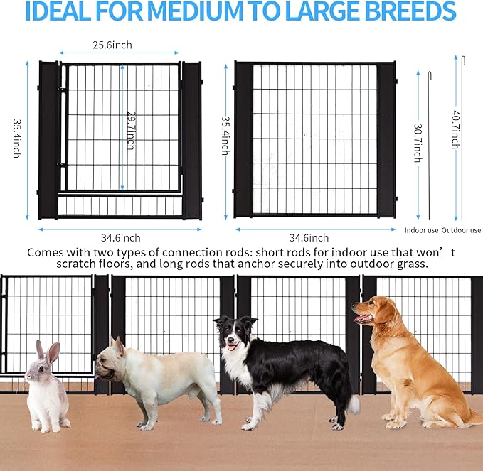 Heavy Duty Dog Playpen 35.4 Inch Height - Indoor Outdoor Pet Fence Enclosure for Medium and Small Dogs - Foldable Puppy Exercise Pen for Indoor and RV Camping or Yard (6 Panels, 35.4" H (Black))
