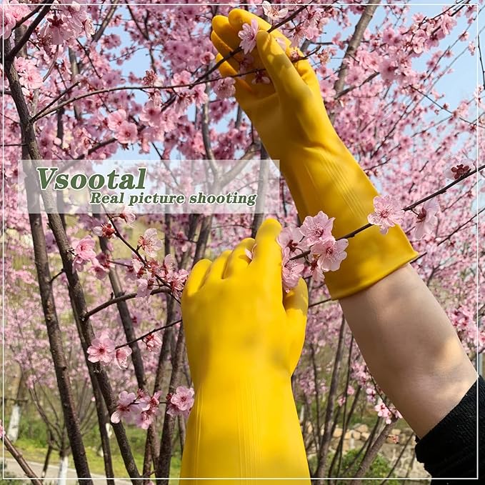 8 Pairs Reusable Household Cleaning Gloves, Rubber Kitchen Dishwashing Gloves,Extra Thickness, Long Sleeves, for Washing Dishes, Pet Care(Large, Yellow)