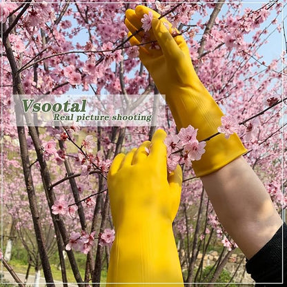 8 Pairs Reusable Household Cleaning Gloves, Rubber Kitchen Dishwashing Gloves,Extra Thickness, Long Sleeves, for Washing Dishes, Pet Care(Small, Yellow)