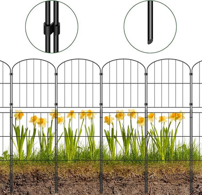 PINPON Decorative Garden Fence 10 Panels 37.5in (H) x 10.4ft (L) Border Animal Barrier, Rustproof Metal Wire Landscape Wire Edge Flower Bed Fencing for Patio Yard Outdoor Decor, Arched