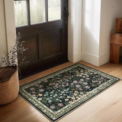 Machine Washable Throw Rugs for Entryway: Door Mat Indoor Entrance 2x3 Rug Small Area Rug Non-Slip Low Pile Kitchen Rug for Front Door Indoor Entrance Kitchen Bedroom Kids Room