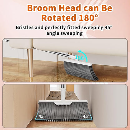 Household Broom with Dustpan, Magic Silicone Broom, Magic Broom with Extra-Long Adjustable Aluminum Handle for Floor, Glass, and Tile (White M1) (M3)