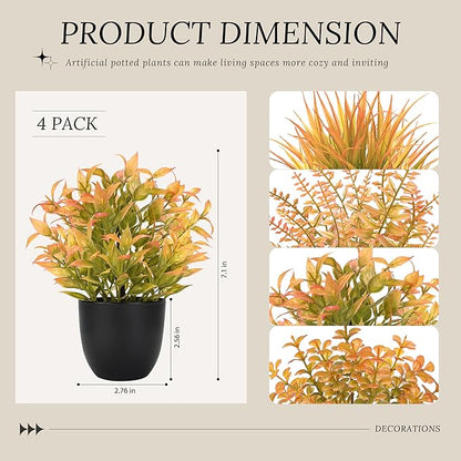 Der Rose Fall Fake Plants 4 Packs Artificial Plants Small Faux Plants Black Bathroom Accessories Fall Decorations for Home Bathroom Home Office Desk Fall Decor Indoor