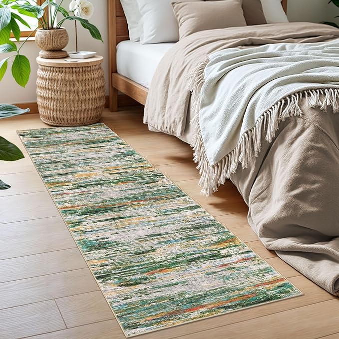2x6 Modern Abstract Runner Rug for Hallway, Green Teal Orange Multi Super Soft Hallway Decor Kitchen Rugs with Non-Slip, Non-Shedding Washable Rug for Entryway Bedroom Laundry Indoor
