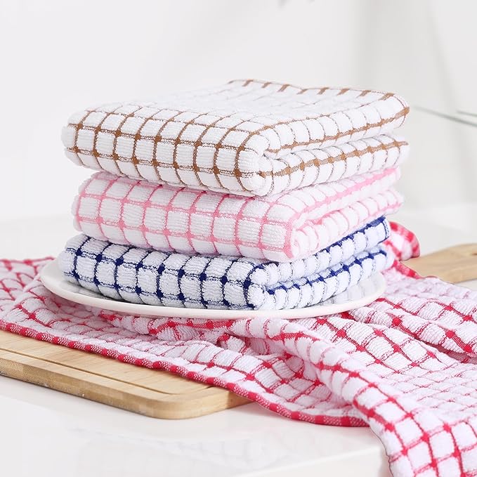 Kitinjoy Cotton 6 Pack Terry Kitchen Towels, 16 x 25 Inches Super Soft and Absorbent Dish Towels, Quick Drying Hand Towels for Kitchen Drying, Brown