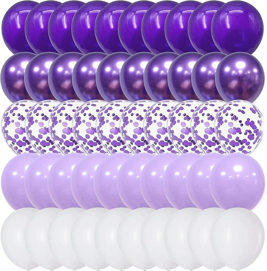 Balloon Purple and White, 60 Packs 12 Inch Dark Purple Light Purple Metallic Chrome Purple Confetti Balloons Set for Girls Women Wedding Birthday Baby Shower Bridal Shower Bachelorette Decorations