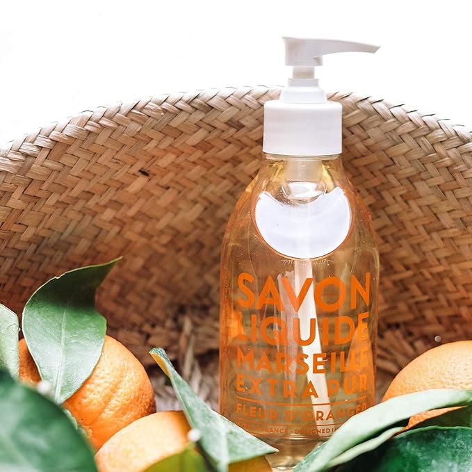 Compagnie de Provence Savon de Marseille Extra Pure Liquid Soap - Orange Blossom - 16.7 Fl Oz Glass Pump Bottle and 33.8 fl oz Plastic Bottle Refill
