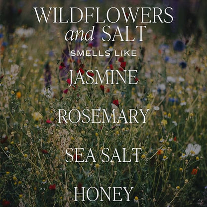 Sweet Water Decor Wildflowers and Salt Soy Candle - Jasmine, Rosemary, Sea Salt, and Honey Scented Spring Candle for Home - 11oz Jar Candle with Wood Lid, 50+ Hour Burn Time, Made in The USA