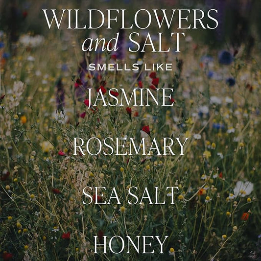 Sweet Water Decor Wildflowers and Salt Patterned Candle – Soy Candles with Rosemary, Lily, Honey, Violet, Amber, Musk Aroma– 40 Hour Burn – 9oz Clear Glass Jar – Ideal for Valentines Presents