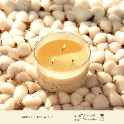 Vanilla Scented Candle - 100% Natural Soy Wax - Large 3 Wick Jar Candle - Up to 40 Hours Burning Time - Aromatherapy Candles for Home - Housewarming Gift for Men and Women