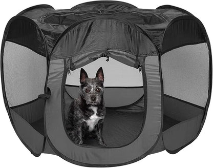 Furhaven Portable Dog Playpen Cat Tent, Pet playground,Kennel foldable indoor outdoor zippered puppy crate - Gray, Small