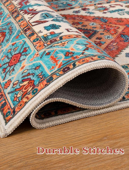 SERISSA Boho Washable Runner Rug, 2x6 Rug Runner Non-Slip Vintage Orange Hallway Kitchen Runner Rug Ultra Soft Print Distressed Tribal Floor Carpet Runner for Bedroom Bathroom Laundry Living Room
