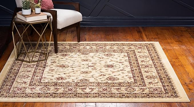 Rugs.com Aditi Collection Rug – 7 Ft Square Cream Medium-Pile Rug Perfect for Living Rooms, Kitchens, Entryways