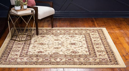 Rugs.com Aditi Collection Rug – 7 Ft Square Cream Medium-Pile Rug Perfect for Living Rooms, Kitchens, Entryways