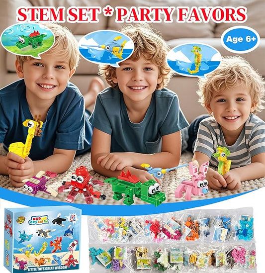 24 Pack Party Favors for Kids, Mini Animal Building Blocks Set, Classroom Gifts for Students, STEM Toys for Boys,Easter Basket Stuffers, Birthday Gifts