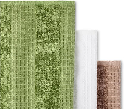Amazon Basics Organic Cotton Waffle Kitchen Dish Cloths - Ultra Absorbent, Quick Drying, Lint-Free, 12 x 12 inches, 6-Pack (2 Brown, 2 Olive, 2 White)