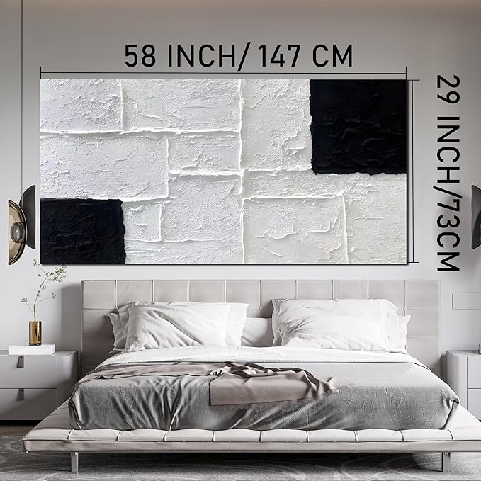 Trogonup Black and White Abstract Textured Wall Art for Living Room Rectangle Painting Large Artwork for Bedroom Home Office Ready to Hang 29"x58"