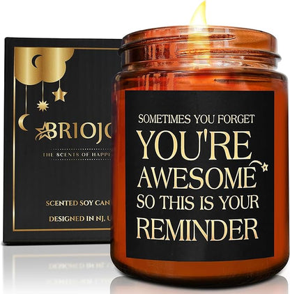 Gifts for Women, Men - Inspirational Relaxing Candle - Thank You, Friendship, Birthday Gift for Her, Sister, BFF, Best Friend, Coworker - You're Awesome Natural Soy Wax Candle for Home