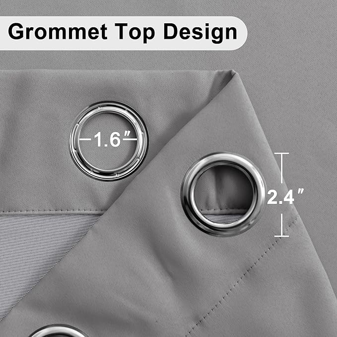 XWZO 100% Blackout Curtains with Tiebacks- 2 Thick Layers Completely Shaded Window Treatment Thermal Insulated Lined Drapes with Grommets for Bedroom/Laundry Room, Grey, W42 x L72, Set of 2