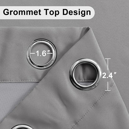 XWZO 100% Blackout Curtains 84 Inches Long with Tiebacks- Privacy Protection & Noise Blocking Window Draperies Grommet Top with Black Liner for Bedroom/Living Room, Grey, W42 x L84, Set of 2