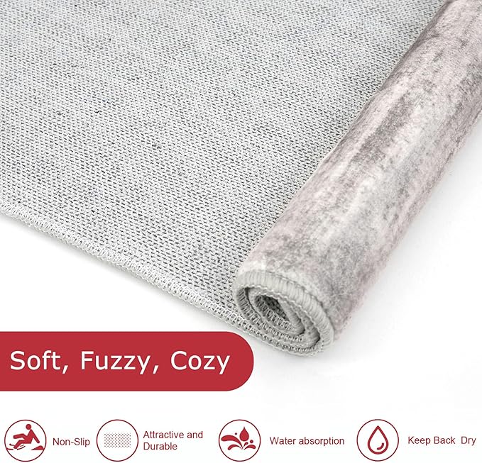 KOZYFLY Modern Abstract Washable Rug Runner 2x5 Hallway Rug Runner Non-Slip Soft Kitchen Runner Rugs, Grey-Beige Striped Carpet for Entryway Bathroom Laundry Room Foyer
